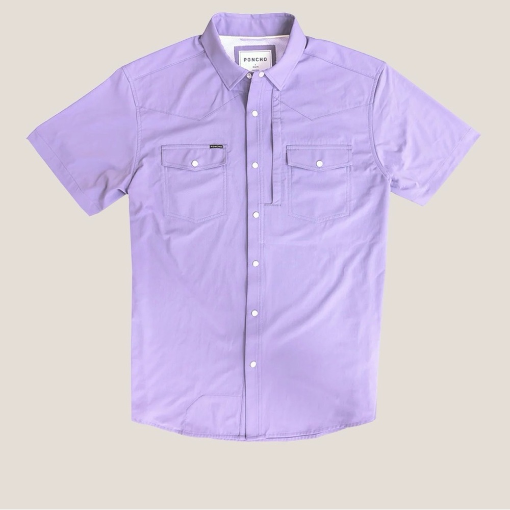 Men's Poncho Short Sleeve Western Shirt XL Slim Lavender